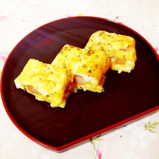 お豆腐でふんわり♪カニカマの卵焼き
